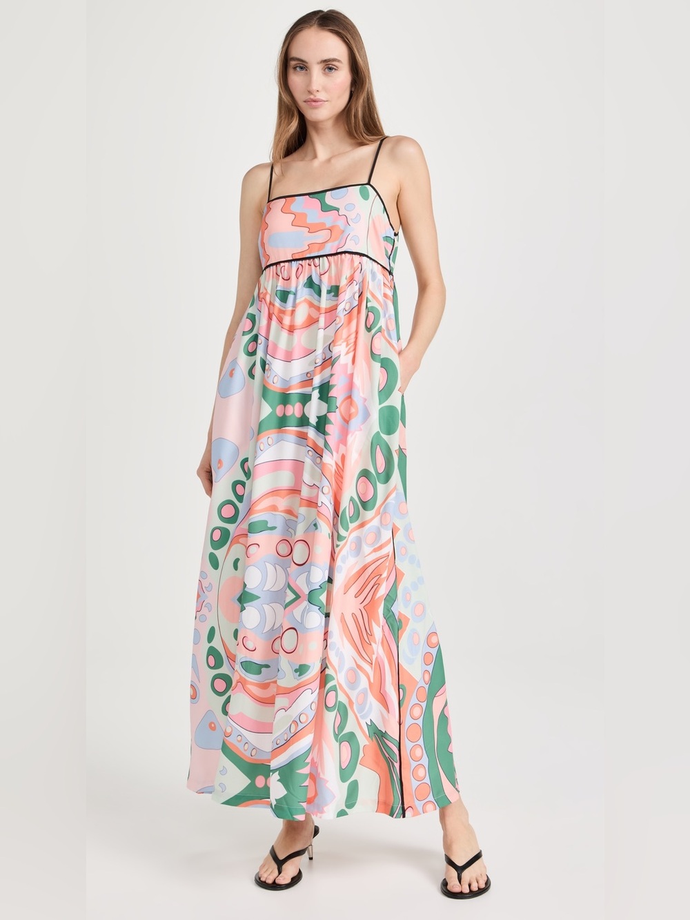 English Factory Sleeveless Square-Neck Babydoll Maxi Dress